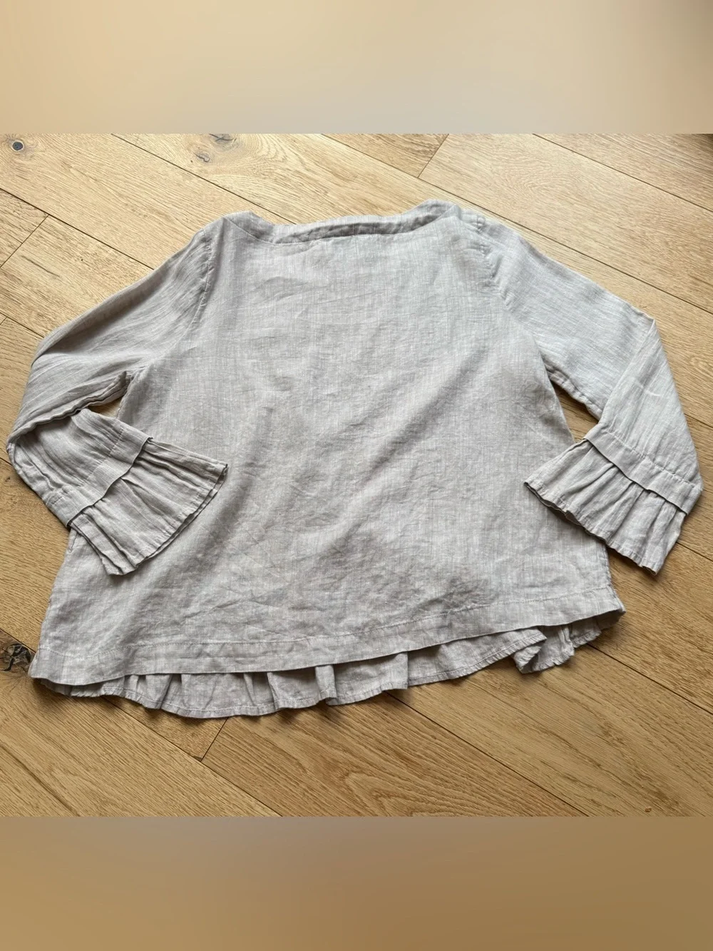 Yuvita Linens Ruffle Hem Linen Top M Beige Boho Cottage Coastal Luxe - Picture 6 of 8